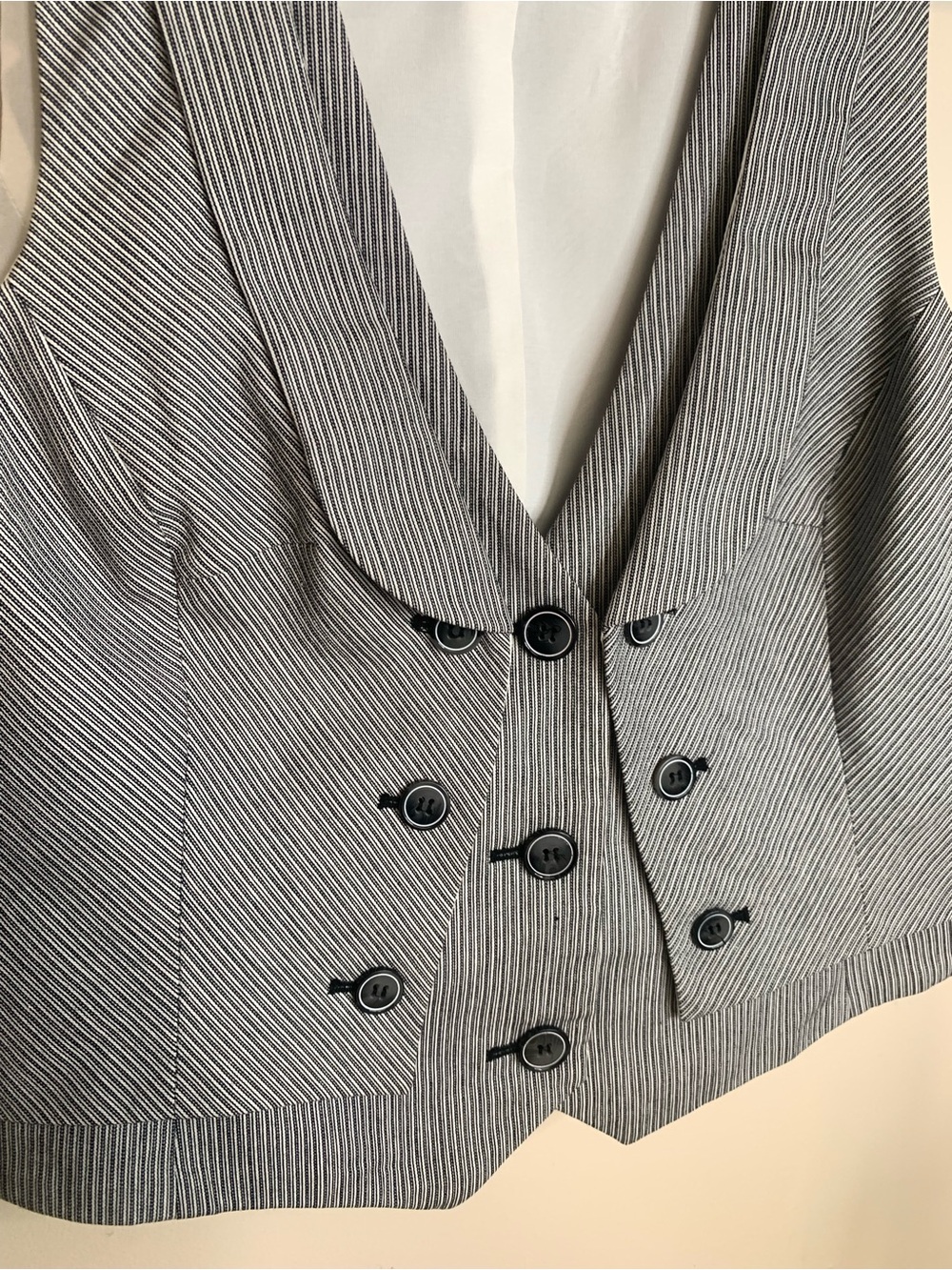 le château Y2K Pinstripe Gray Double-Breasted Vest L - Picture 9 of 13